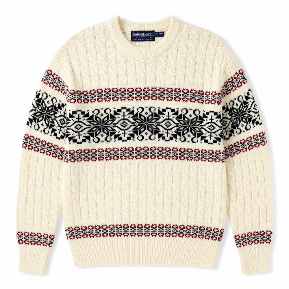 Career Club Fair Isle Cable Knit Crewneck Sweater Women M Snowflake Vintage